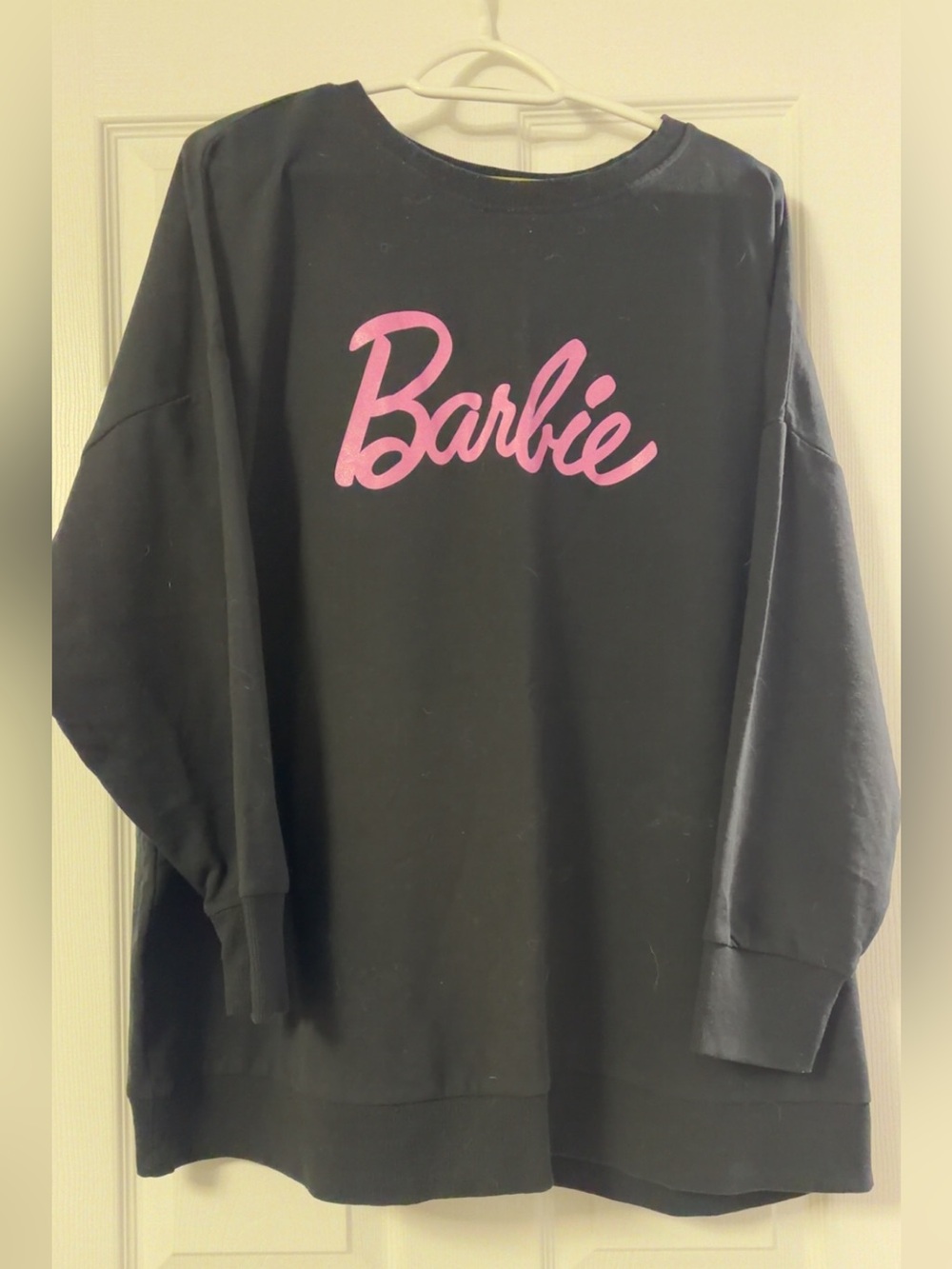 Barbie Black Crewneck Sweatshirt with Pink Script Logo